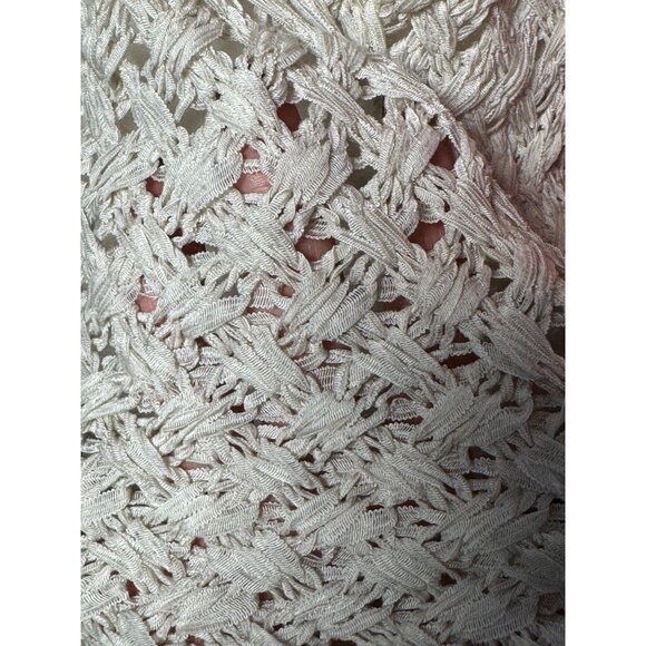 NEW Fever Crochet Knit Pull Over Longline Tunic Top Sweater Womens L Pink Beige - Picture 7 of 12